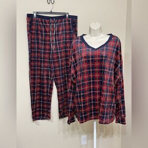 Nautica Women’s Blue & Red Bridget Plaid Comfort Soft Fleece Pajama Set s XXL